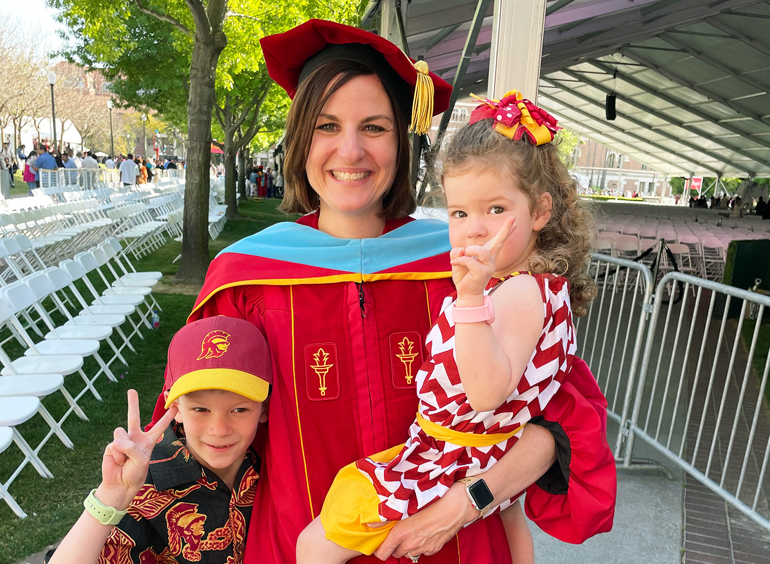 Elise Ruckert and children at Commencement
