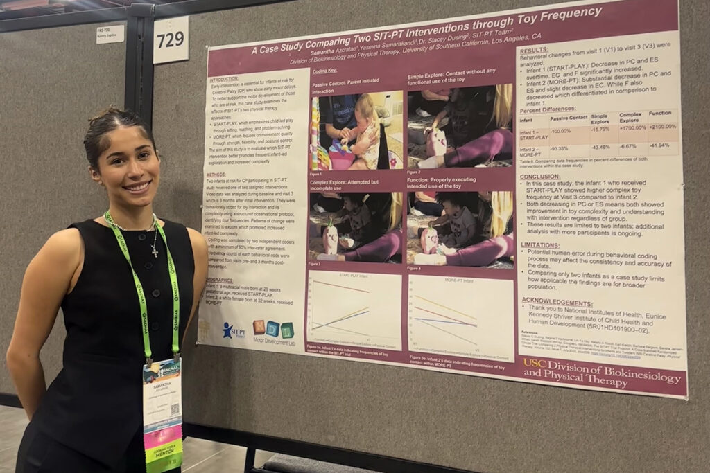 Samantha Azcarate standing in front of her research poster